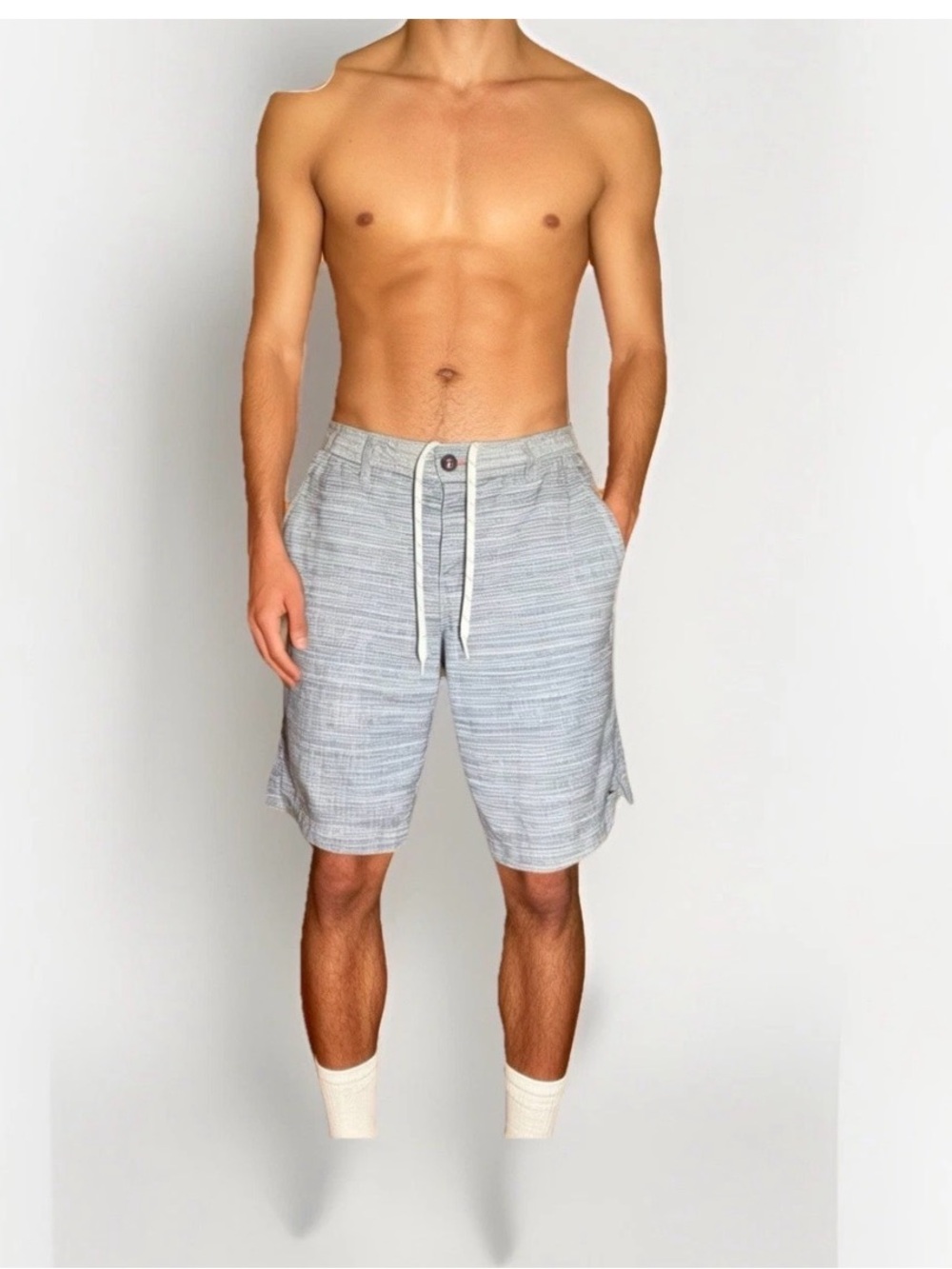 🌸 O'Neill Men's Gray Stripe Casual Shorts Drawstring Pockets Flat Front 32